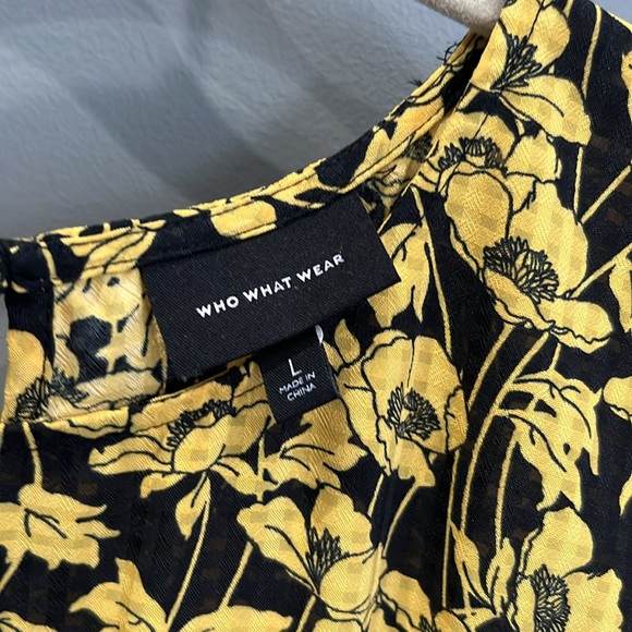 Who What Wear Target smocked floral midi dress size large women’s yellow black - Picture 2 of 2